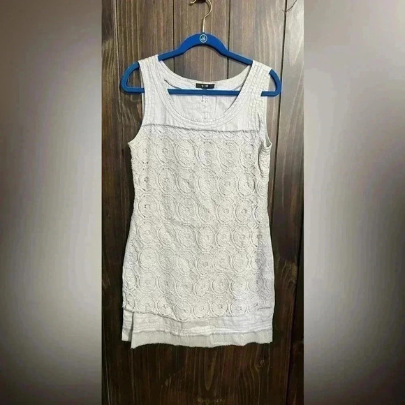 Yest Netherlands-Grey Crochet Linen Mini Dress-Size:6 - Picture 6 of 16